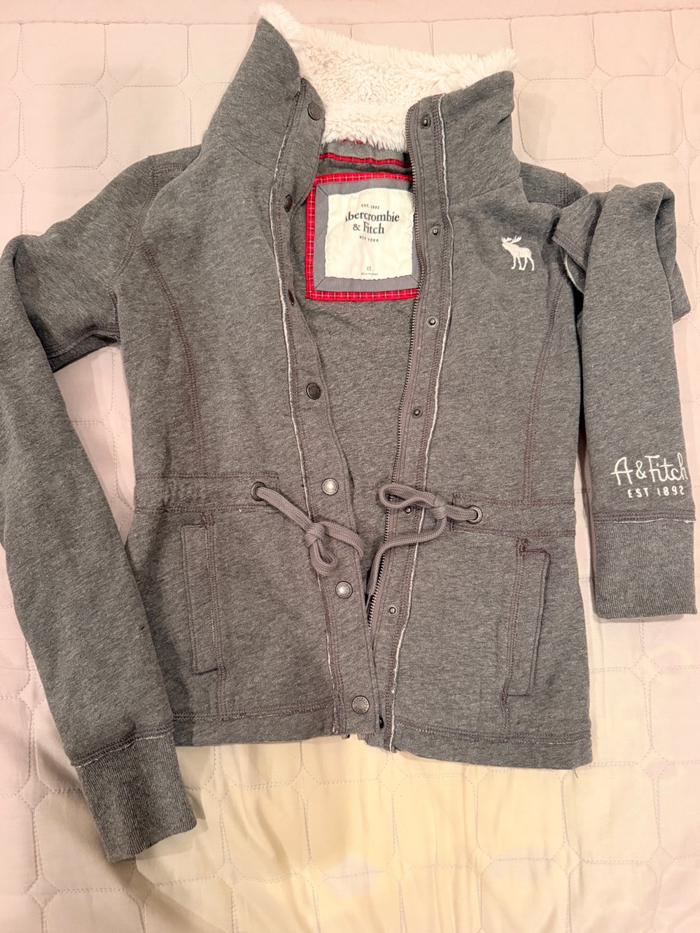 Abercrombie & Fitch Kids Gray Sherpa-Trim Drawstring Jacket